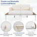 Modern Outdoor Daybed Patio Metal Daybed with Wood Topped Side Spaces for Drinks, 2 in 1 Padded Chaise Lounges for Poolside, Balcony, Deck, Beige - DTYStore