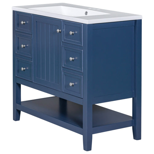 36' Bathroom Vanity with Sink, One Cabinet and Three Drawers, Solid Wood and MDF Board, Blue (Old Sku:SY999505AAC-6) - Image 22
