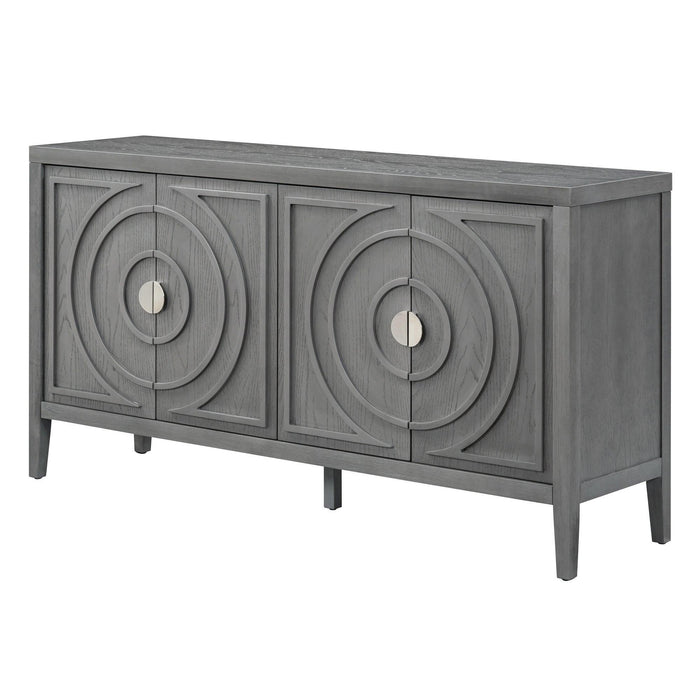 Retro Sideboard Door with Circular Groove Design and Round Metal Door Handle for Entrance, Dining Room, Living Room