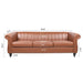 83.46" Brown PU Rolled Arm Chesterfield Three Seater Sofa. - DTYStore