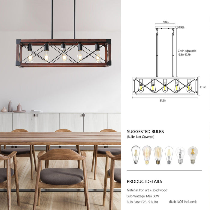5-Light Retro Farmhouse Chandelier For Kitchen, Living room, Dining room Red(No Bulbs) - DTYStore