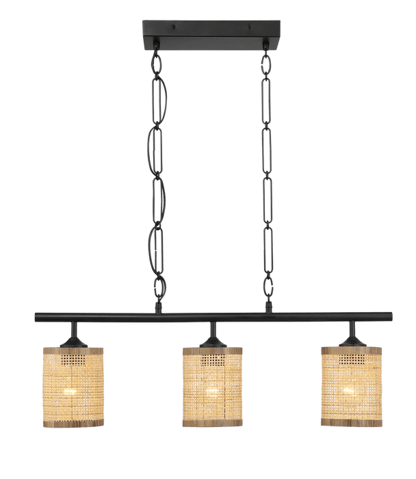Elysian Three Lights Island With Natural Rattan Shade Farmhouse Chain Ceiling Lamp - DTYStore