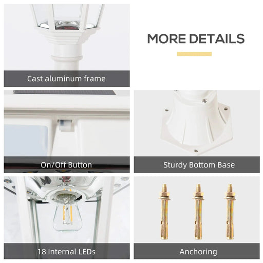 77' Solar Lamp Post Light, Waterproof Aluminum Outdoor Vintage Street Lamp, Motion Activated Sensor PIR, Adjustable Brightness, for Garden, Lawn, Pathway, Driveway, White Default -DTYStore
