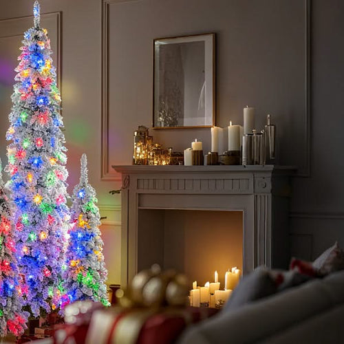 8FT, 6FT, 4FT x 3 Pre-Lit Pencil Christmas Trees, 5-set Slim Artificial Christmas Tree With Snow Flocking, Xmas Holiday Decoration Tree, 1820 Branch Tips, 350 LED Lights with 11 Lighting Modes - Image 10