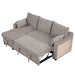 90" Pull Out Sleeper Sofa L-Shaped Couch Convertible Sofa Bed with Storage Chaise, Storage Racks and USB Ports, Light Brown - DTYStore