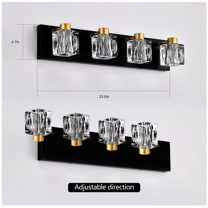 4-Light Matte Black + Gold Bathroom Light Fixtures, Modern Vanity Lights with Crystal Glass Shade, Vintage Light Fixture Bathroom Over Mirror Wall Lights for Kitchen Dinning Room Bedroom Hallway - DTYStore