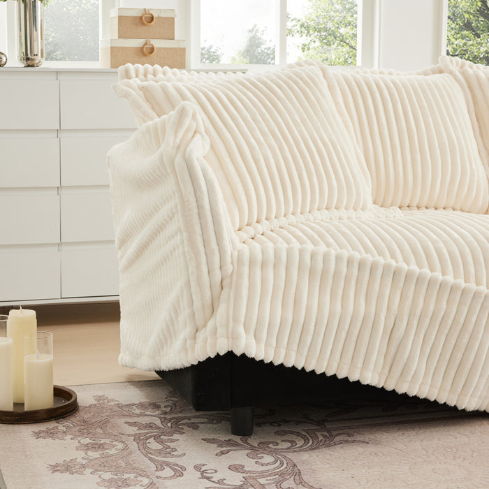 Slipcovered Sectional 2 Seater Sofa Couch with Convertible Ottoman, Wide and Deep Seat L Shaped Sofa with Detachable Cover and Soft Multiple Big Pillows,Cream Corduroy Fabric