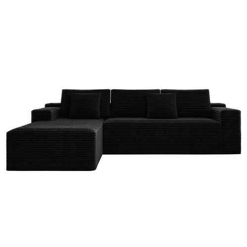 104.3' Cloud Sectional Couch with L-Shape Chaise,Modern Modular Sofa with Deep Seat, Upholstered Couches for Living Room Bedroom,No Assembly Required, Black(Plush Corduroy Fabric) - Image 8