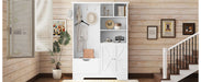 Multi-functional Hall Tree with Storage Shelves Drawers and Cabinet, Elegant Hallway Shoe Cabinet with Bench, Modern Coat Rack with Hooks for Hallway Entryways, White - DTYStore
