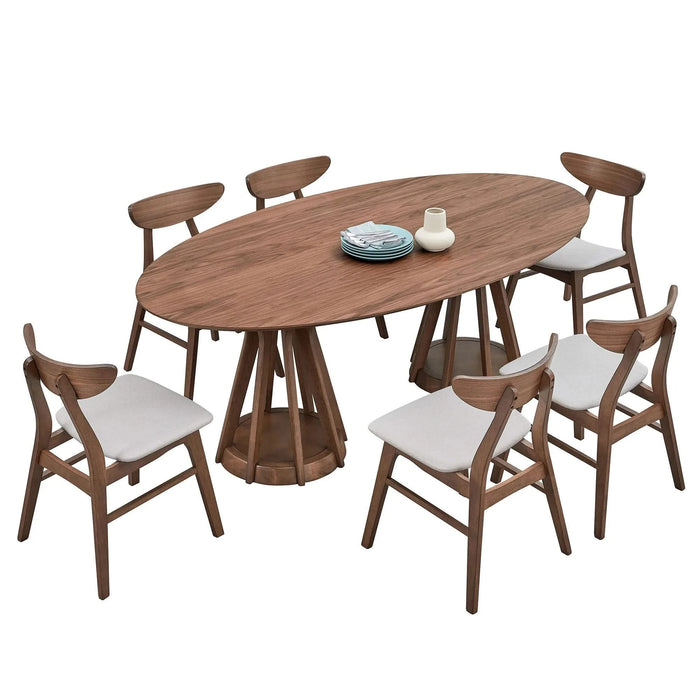 78.74 Inch Modern Dining Table Ellipse Wooden Table for Living Room,Oval MDF Table with Sturdy Pedestal for Restaurant,Walnut Default -DTYStore