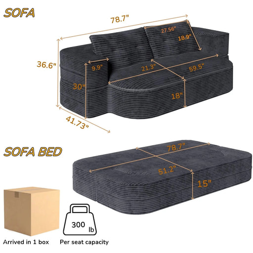 78.7 ' W 2-in-1 Foldable Sofa, Plush Corduroy Sofa, Convertible Floor Sofa Bed, Deep Seating, with Multi Functional Blanket,Suitable for Living Rooms, Offices, and Study Rooms Default -DTYStore