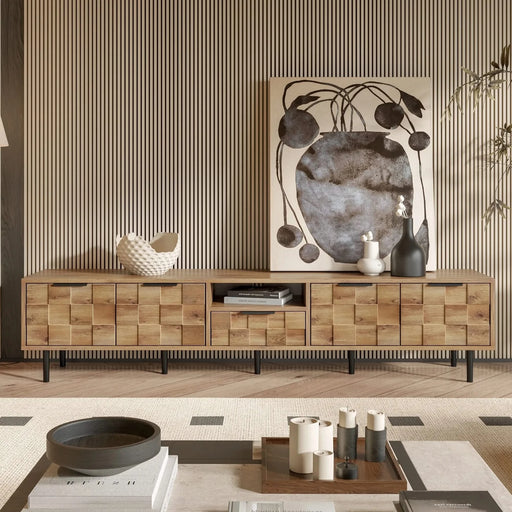 78' TV Stand for 85 75 65 Inch TV, TV Consoles for Living Room, Entertainment Center Wood TV Media with Storage Default -DTYStore