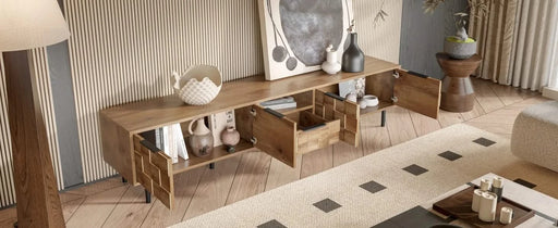 78' TV Stand for 85 75 65 Inch TV, TV Consoles for Living Room, Entertainment Center Wood TV Media with Storage Default -DTYStore