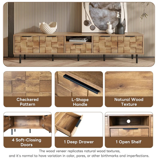 78' TV Stand for 85 75 65 Inch TV, TV Consoles for Living Room, Entertainment Center Wood TV Media with Storage Default -DTYStore