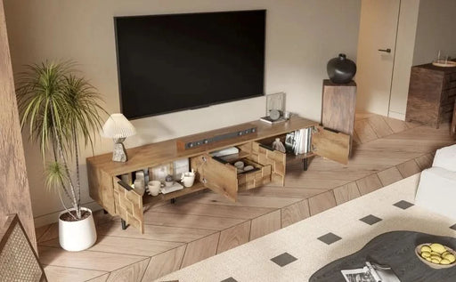 78' TV Stand for 85 75 65 Inch TV, TV Consoles for Living Room, Entertainment Center Wood TV Media with Storage - DTY Store