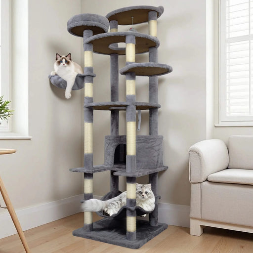 78 in dark gray cat tree tower with large condo sisal scratching post big hammock and top platform Default -DTYStore