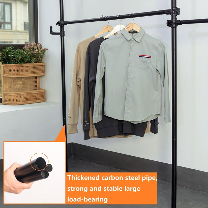 Telescopic Garment Rack, Heavy Duty Design Movable DIY No Damage to Wall Ceiling Hanging Rail, Adjustable, 120 Kilogram Loading, Reach Hook Included