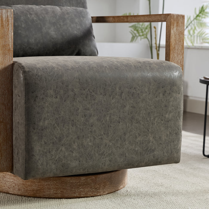 30.3"W Swivel Modern Upholstered Accent Chair with Solid Wood Armrests and 360 Degree Comfy Lounge Reading Chair, Side Armchair for Hotel, Bedroom, Living Room, Office, and Nursery Room.(Gray,PU)