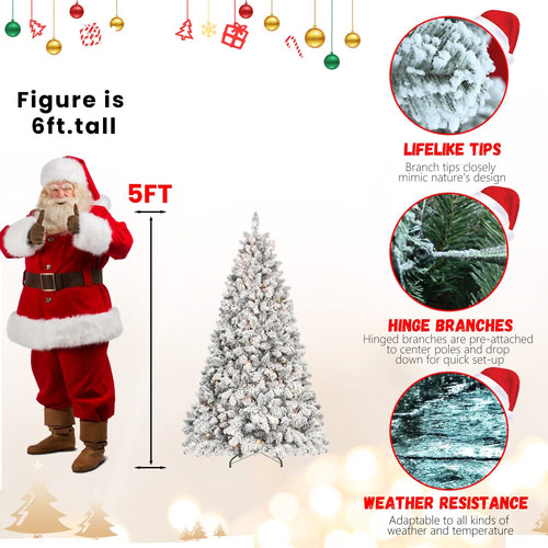6FT Flocked Christmas Tree with 350 UL Lights and 35 Natural Pine Cones – Snowy PVC Tips, 888 Tips, Hinged Structure, Stable Metal Stand, Easy Setup - Image 12
