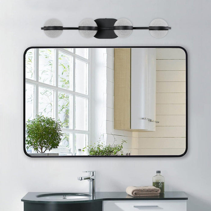 Modern Minimalist Bathroom Vanity Light, LED 4 Bulb Frosted Acrylic Shades, Wall Mounted Decorative Lighting Fixture, Suitable for Bathroom Vanity Mirror (Black)