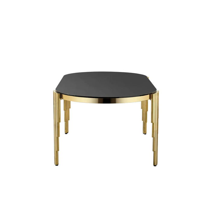 79.53 in. Oval Dining Table with Black Glass Top and Gold Stainless Steel Base, 8 Seats Default -DTYStore