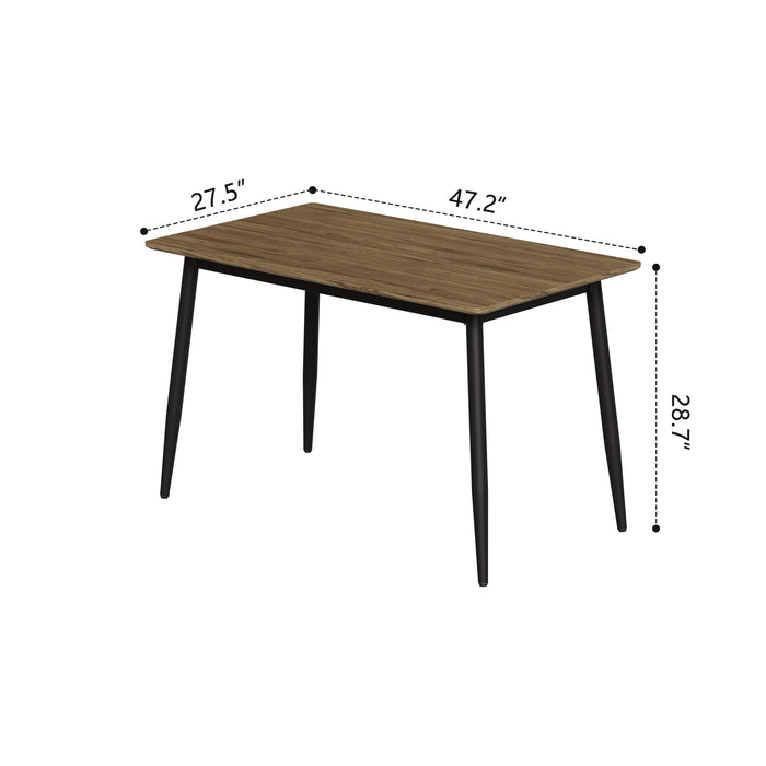 Modern minimalist walnut wood grain tabletop dining table and chair 4-piece set, stylish dining table, kitchen dining table, black metal leg design, suitable for 4-6 people dining