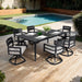 7-Piece Outdoor Patio Aluminum Furniture, Modern Dining Set, including 6 Swivel Rockers Sunbrella Fabric Cushioned and Rectangle Dining Table with Umbrella Hole, Ember Black - DTYStore