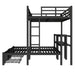 Full XL Over Twin & Twin Triple Bunk Bed with Drawers, Multi-functional Metal Frame Bed, Bed Head with Shelving & USB, Black - DTYStore