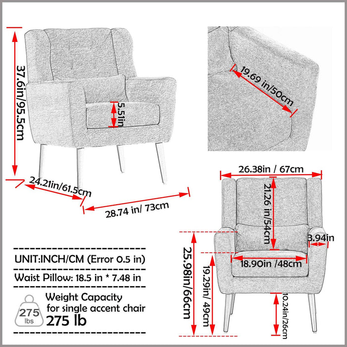 Modern Accent Chair,Chenille Arm Chairs for Living Room,Upholstered Mordern Armchair,Comfy Soft Padded Lounge Chair in Small Space, Bedroom, w/Pillow, Solid Wood Leg (Gray) - DTYStore