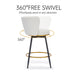 Counter Height Bar Stools Set of 2, 360° Swivel Upholstered Barstools with Backs and Metal Legs, 26' H Seat Height, Velvet Fabric,Goldy Footrest - DTYStore
