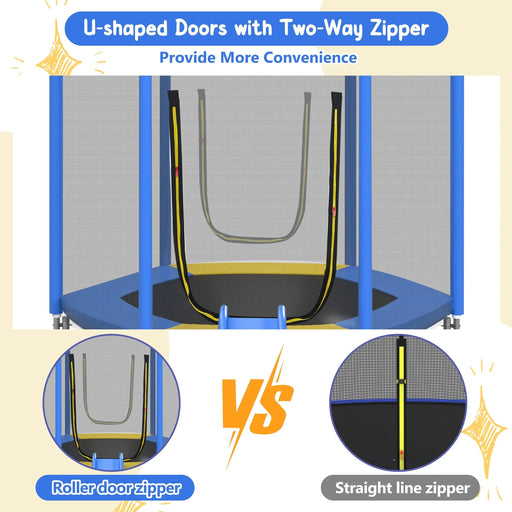 7FT Trampoline for Kids with Safety Enclosure Net, Slide and Ladder, Easy Assembly ,Regular Hexagon Outdoor Recreational Trampoline, Blue Default -DTYStore