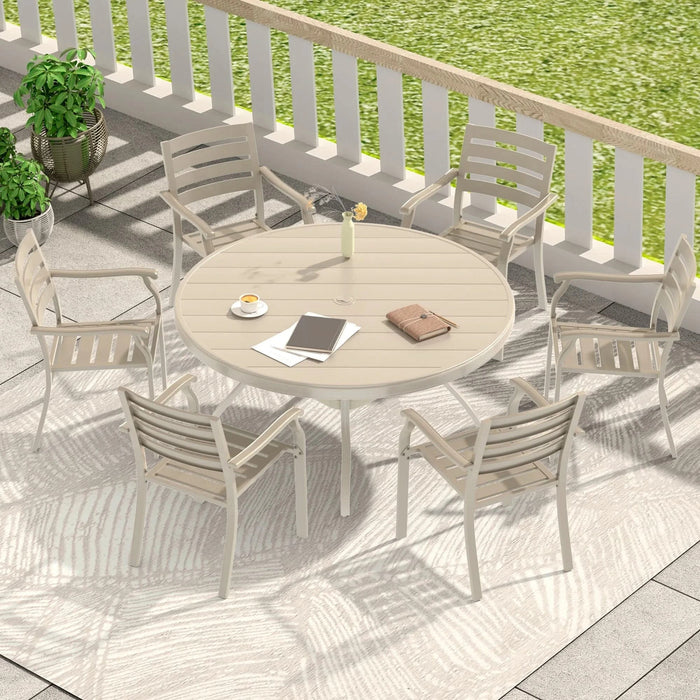 7 Pieces Outdoor Patio Dining Set, 6 Stackable Metal Dining Chairs and 52.95' Round Metal Dining Table, Outdoor Table and Chairs for Lawn Garden Backyard Deck Default -DTYStore