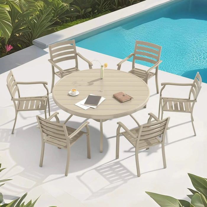 7 Pieces Outdoor Patio Dining Set, 6 Stackable Metal Dining Chairs and 52.95' Round Metal Dining Table, Outdoor Table and Chairs for Lawn Garden Backyard Deck Default -DTYStore
