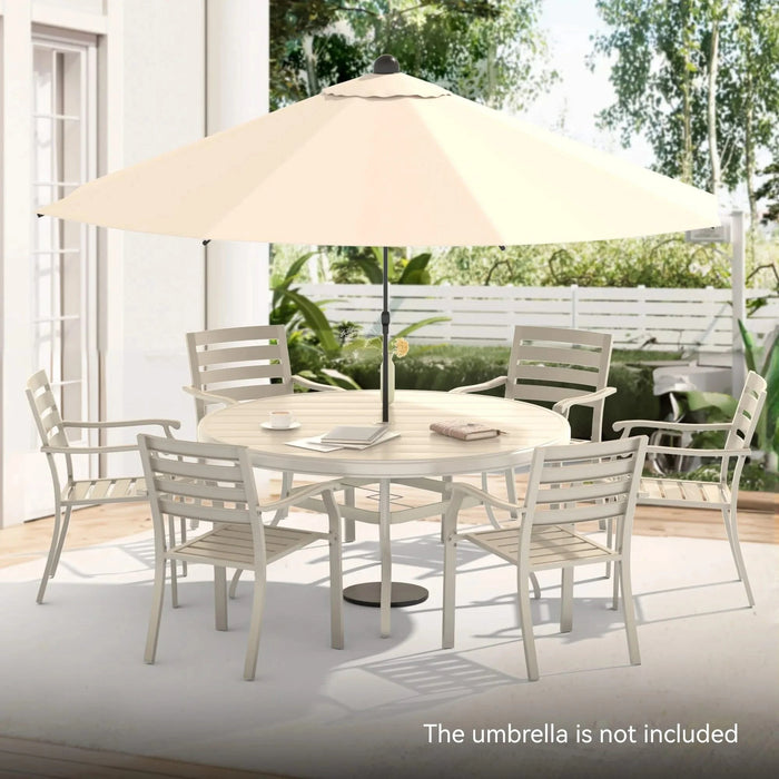 7 Pieces Outdoor Patio Dining Set, 6 Stackable Metal Dining Chairs and 52.95' Round Metal Dining Table, Outdoor Table and Chairs for Lawn Garden Backyard Deck Default -DTYStore