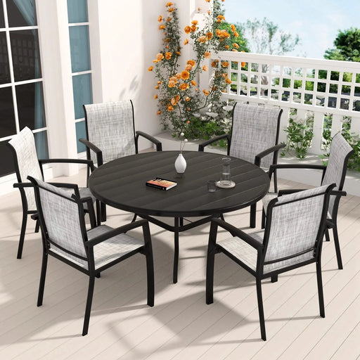 7 Pieces Patio Dining Set, Patio Furniture Set of 6 Patio Stackable Dining Chairs and 52.95' Outdoor Metal Round Table Default -DTYStore
