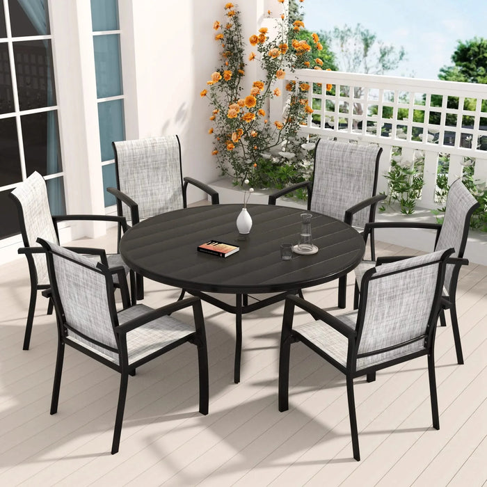 7 Pieces Patio Dining Set, Patio Furniture Set of 6 Patio Stackable Dining Chairs and 52.95' Outdoor Metal Round Table Default -DTYStore