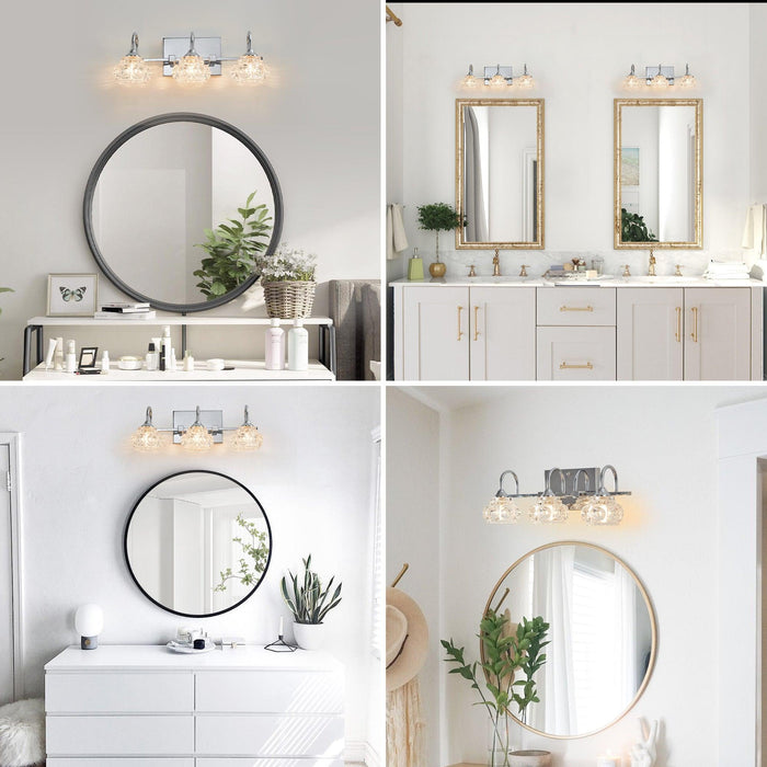 Brushed Nickel Finish Vintage Crystal Vanity Light - Elegant 3-Light Bathroom Mirror Fixture with Clear Glass Shades - DTYStore