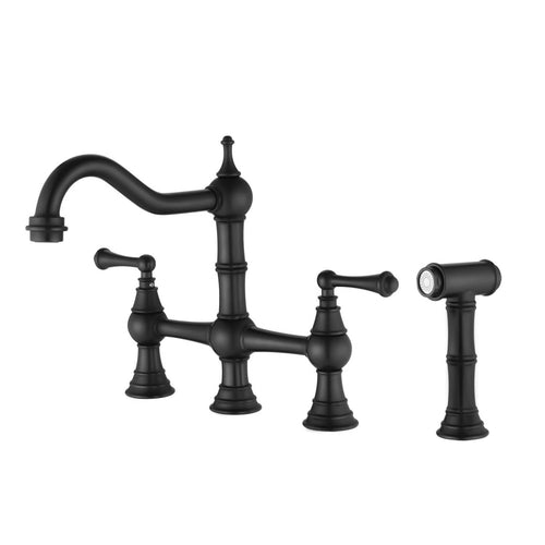 Bridge Dual Handles Kitchen Faucet With Pull-Out Side Spray in - Image 1