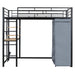 Twin Size Loft Metal Bed with Desk,Shelves,Power Outlet,LED Light and Wardrobe, Black - DTYStore