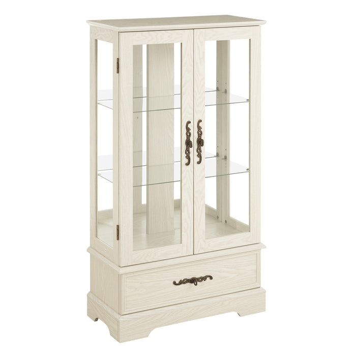 Glass Cabinet Lighted Glass Cabinet Curio Display Cabinet with Adjustable Glass Shelves 2 Doors and 1 drawer Cabinet Bulb Included White - DTYStore