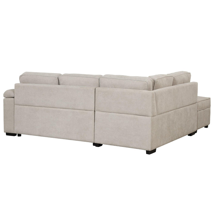 84.75" Sleeper Sofa Bed,2 in 1 Pull Out sofa bed L Shape Couch with Storage Ottoman for Living Room,Bedroom Couch and Small Apartment, Beige - DTYStore