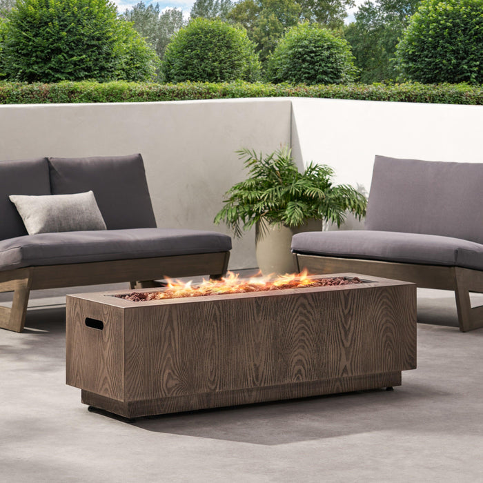 48" Outdoor 50,000 BTU Rectangular Iron Propane Fire Pit, Brown Wood Pattern (Tank Cover not Included) - DTYStore