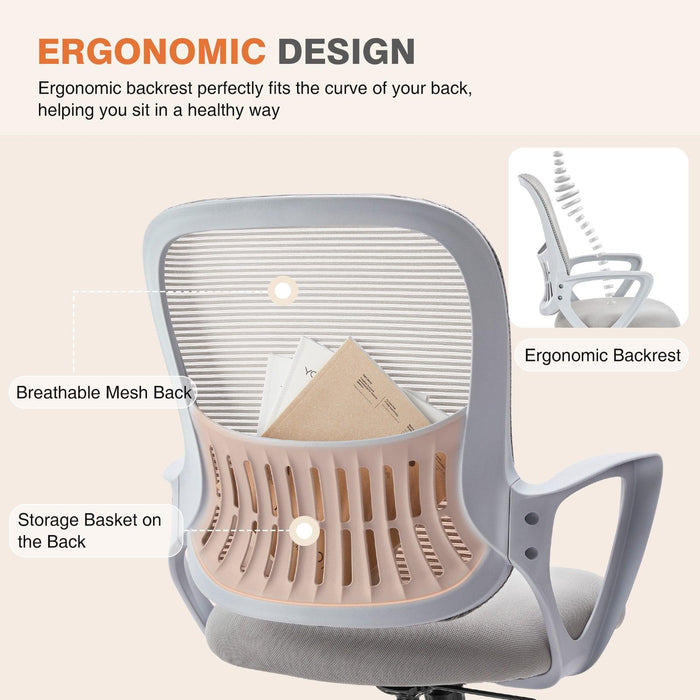 Ergonomic Office Chair Home Desk Mesh Chair with Fixed Armrest Executive Computer Chair with Soft Foam Seat Cushion - DTYStore