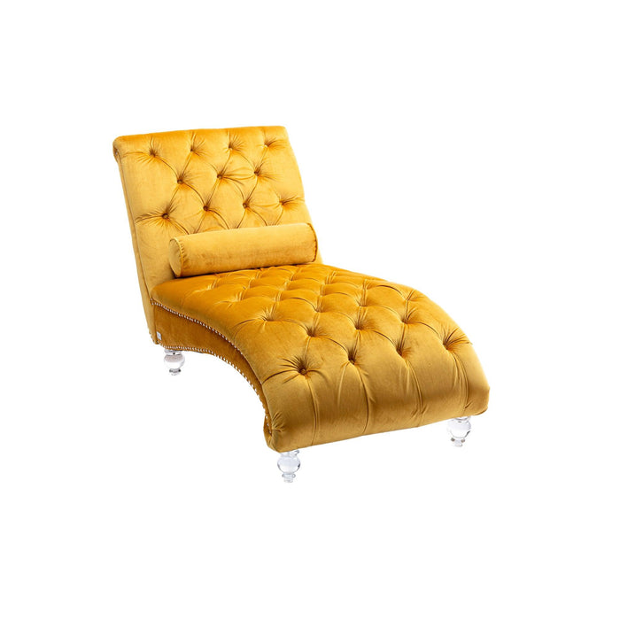 COOMORE Velvet Chaise Lounge Indoor,Button-Tufted Upholstered Chaise Lounge Chair with Pillow for Bedroom Living Room Office (Mustard Velvet) - DTYStore