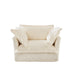 Slip-covered Armchair with 1 Big Back Cushion and 2 Big Toss Pillows, Single Deep Seat Comfy Single Couch Sofa Multiple Large Soft Pillows, Cream Corduroy Fabric - DTYStore