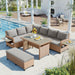 TOMAX 5-Piece Outdoor Patio Rattan Sofa Set, Sectional PE Wicker L-Shaped Garden Furniture Set with 2 Extendable Side Tables, Dining Table and Washable Covers for Backyard, Poolside, Indoor, Brown - DTYStore