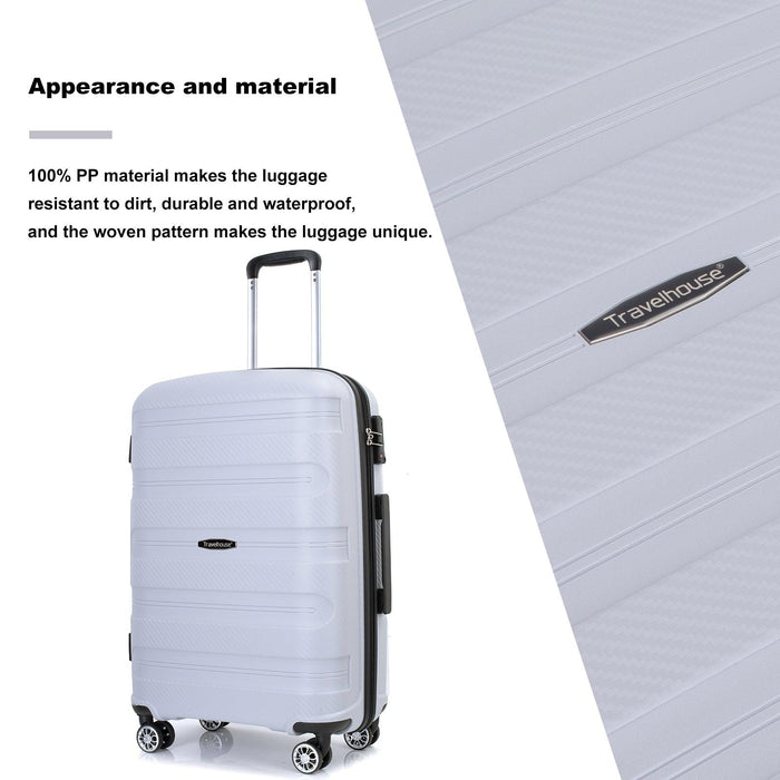 Hardshell Suitcase Spinner Wheels PP Luggage Sets Lightweight Durable Suitcase with TSA Lock,3-Piece Set (20/24/28) ,Silver - DTYStore