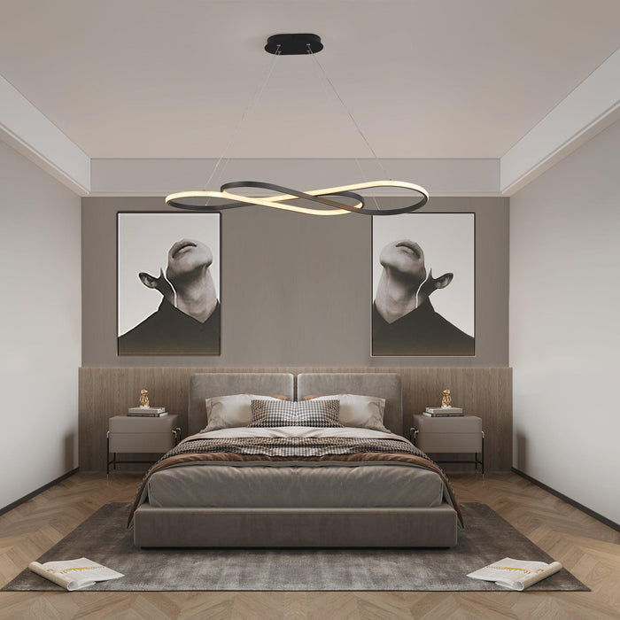 Modern LED Pendant Light, Infinity Design Hanging Ceiling Fixture, Adjustable Height, Dimmable for Living Room, Dining Room, Bedroom, Black Finish - DTYStore