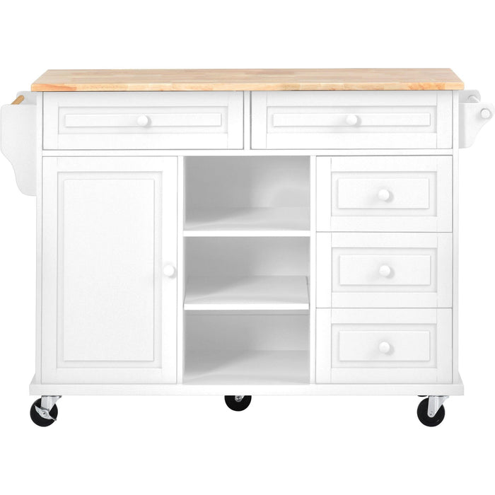 Kitchen cart with Rubber wood desktop rolling mobile kitchen island with storage and 5 draws 53 Inch length(White) - DTYStore