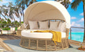 GO Outdoor Patio Rattan Round Daybed with Retractable Canopy, Wicker Furniture Round Poolside Sofa Sunbed with Removable Cushions, Backyard, Porch, Beige - DTYStore